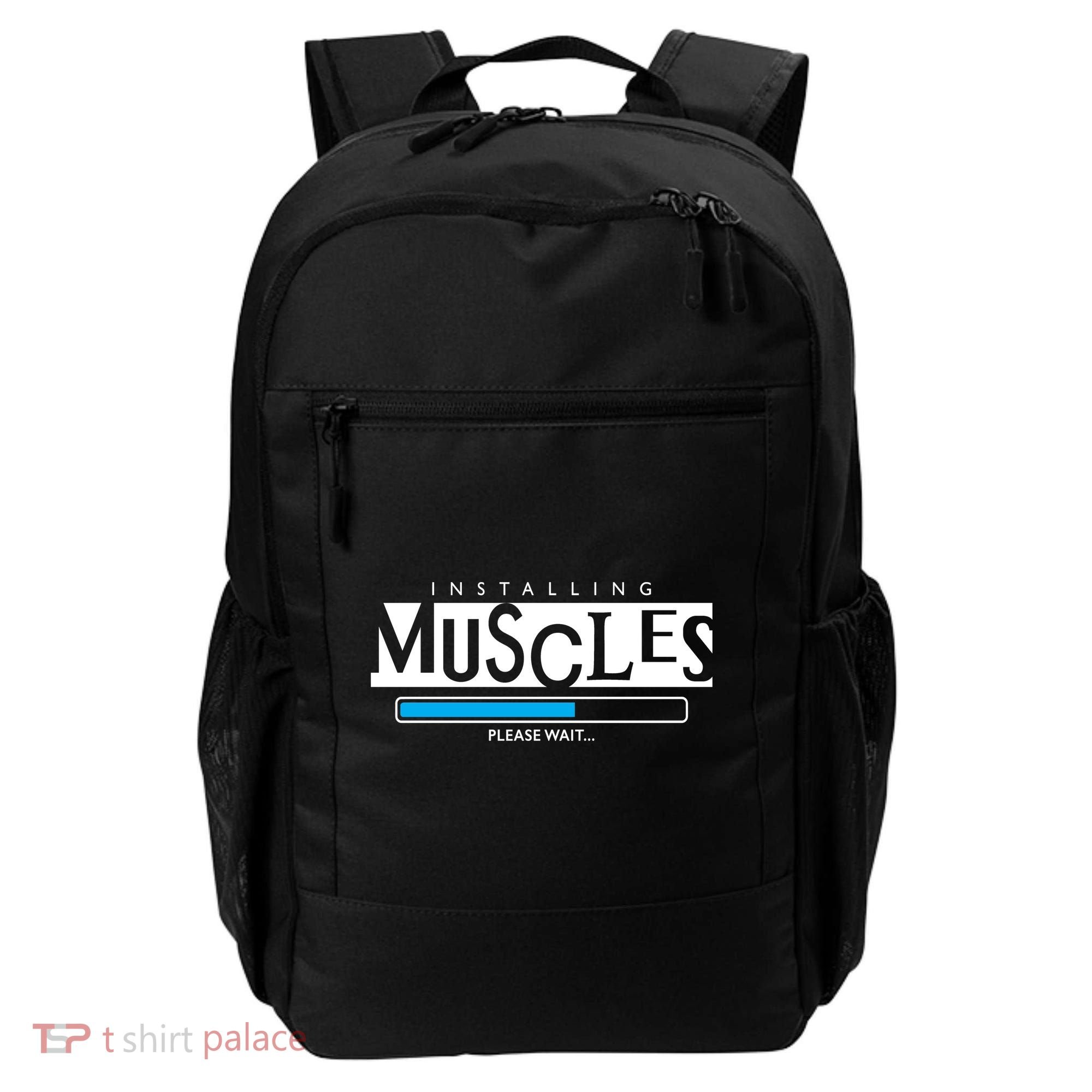 Installing Muscles Please Wait Funny Workout Backpack