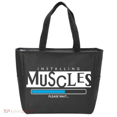 Installing Muscles Please Wait Funny Workout Tote Bag
