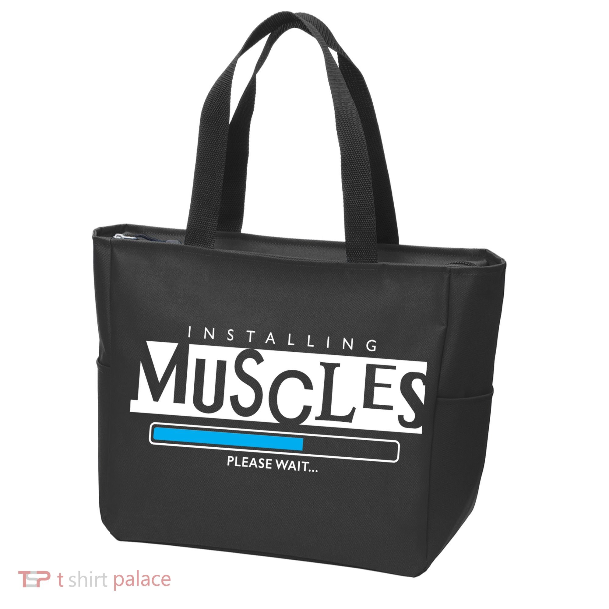 Installing Muscles Please Wait Funny Workout Tote Bag