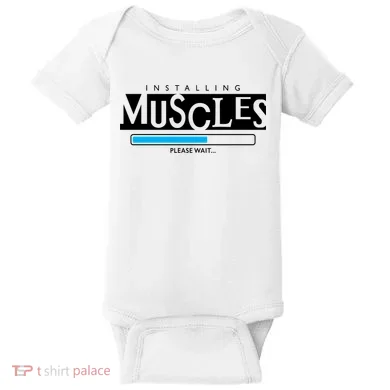Installing Muscles Please Wait Funny Workout Baby Bodysuit
