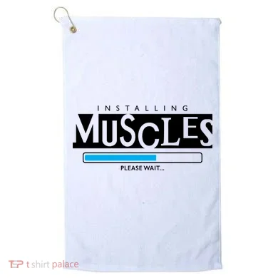 Installing Muscles Please Wait Funny Workout Golf Towel