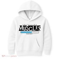 Installing Muscles Please Wait Funny Workout Kids Hoodie thumb 0