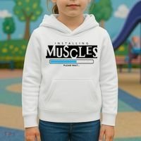 Installing Muscles Please Wait Funny Workout Kids Hoodie thumb 3