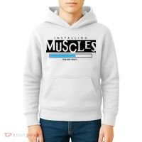 Installing Muscles Please Wait Funny Workout Kids Hoodie thumb 4