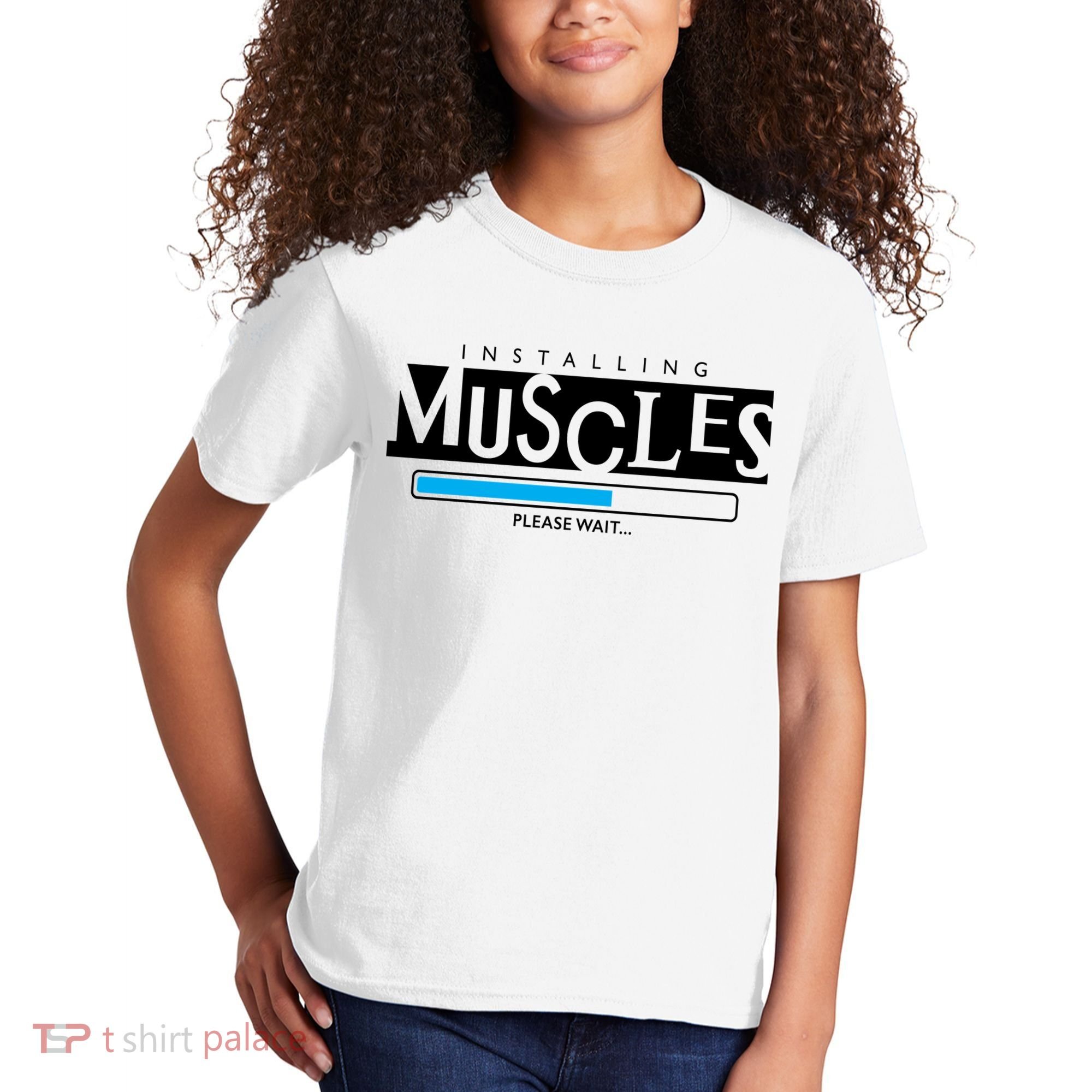 Installing Muscles Please Wait Funny Workout Kids T-Shirt