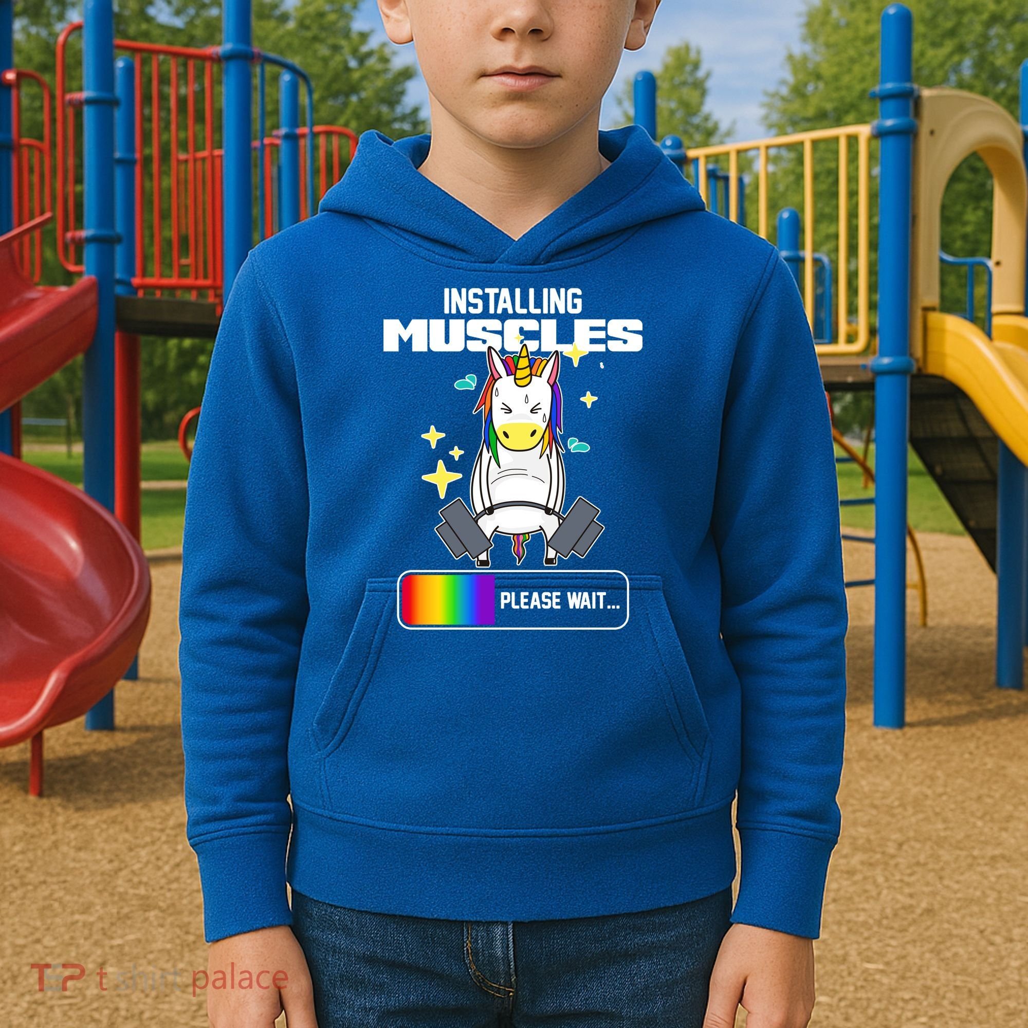 Installing Muscles Unicorn Lifting Kids Hoodie