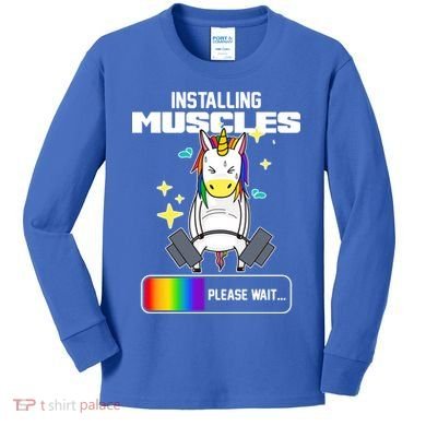 Installing Muscles Unicorn Lifting Kids Long Sleeve Shirt