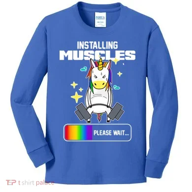 Installing Muscles Unicorn Lifting Kids Long Sleeve Shirt