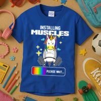 Installing Muscles Unicorn Lifting Kids T-Shirt thumb 3