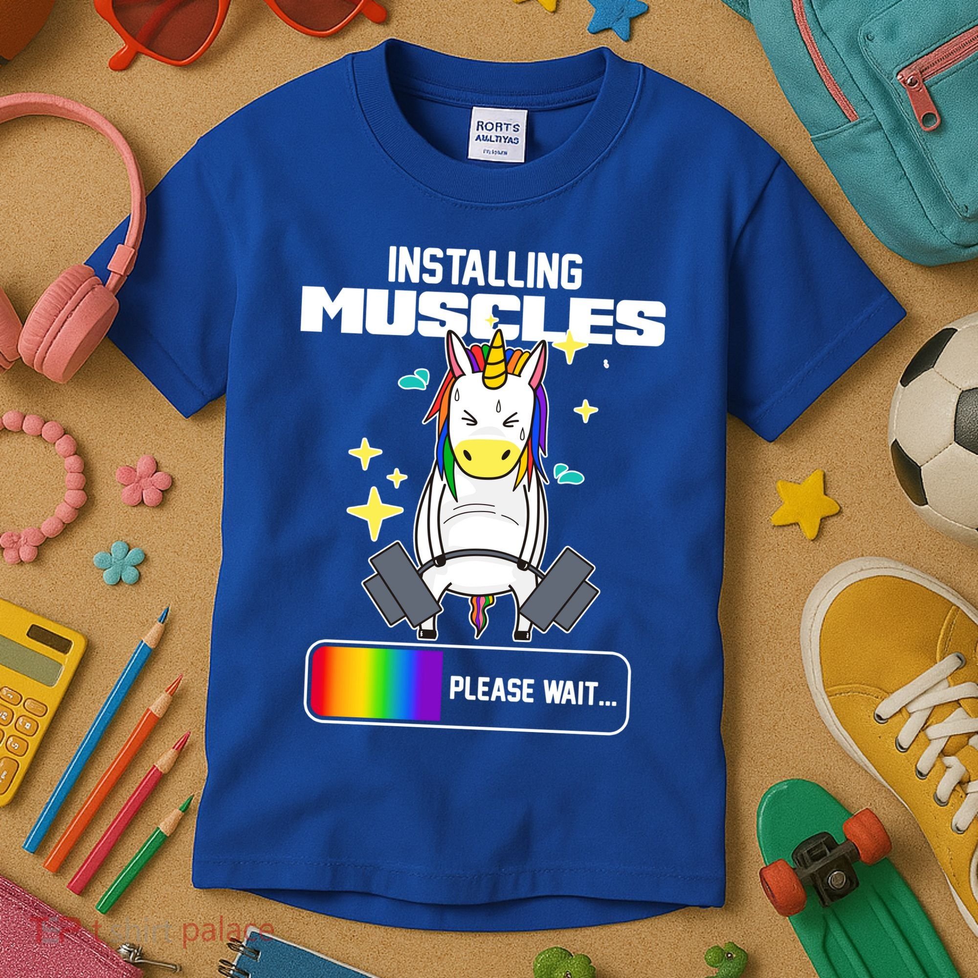 Installing Muscles Unicorn Lifting Kids T-Shirt