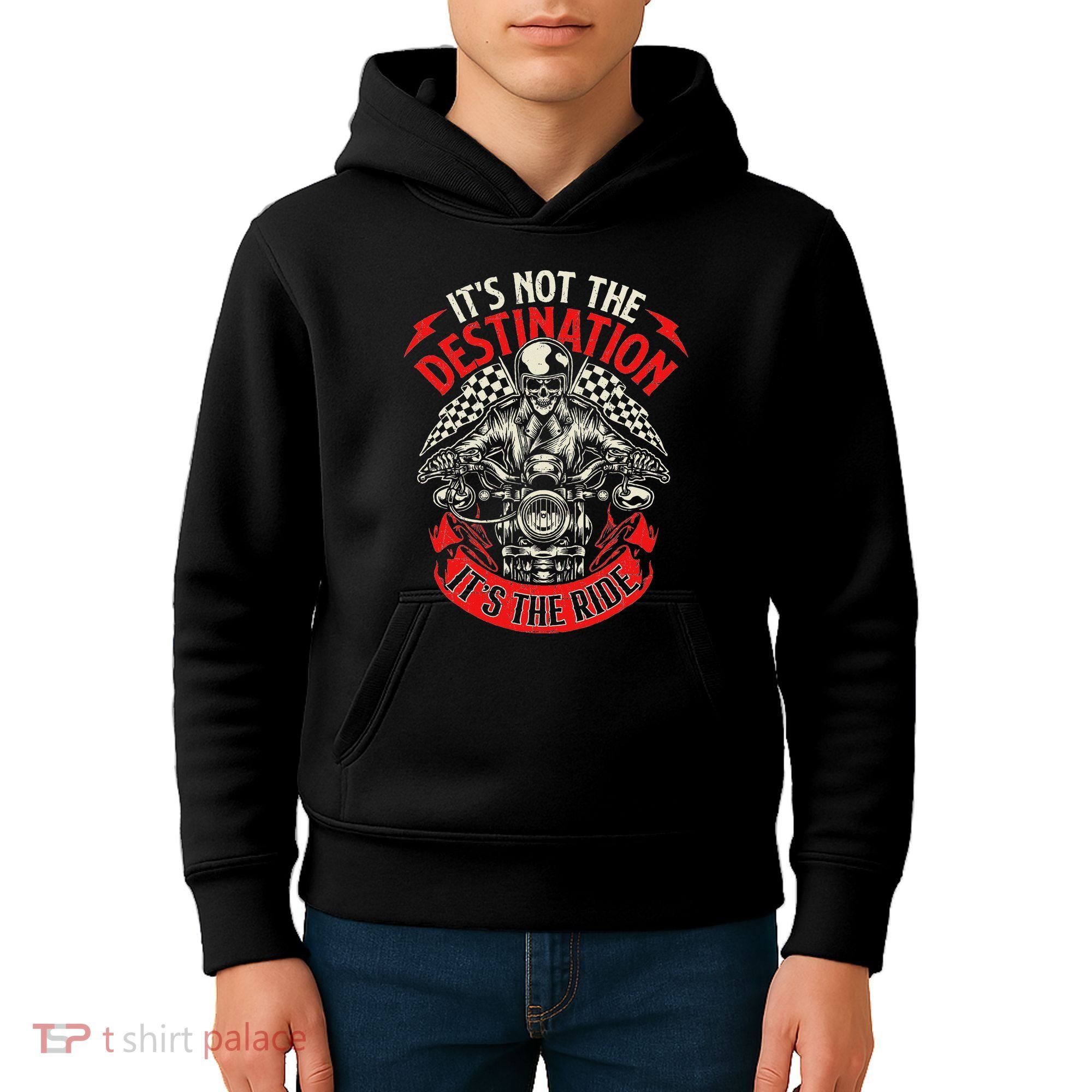 ItS Not The Destination ItS The Ride Skull Bike Rider Kids Hoodie