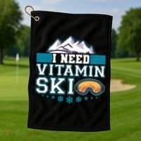 I Need Vitamin Ski Funny Skier Ski Instructor Gift Golf Towel thumb 1