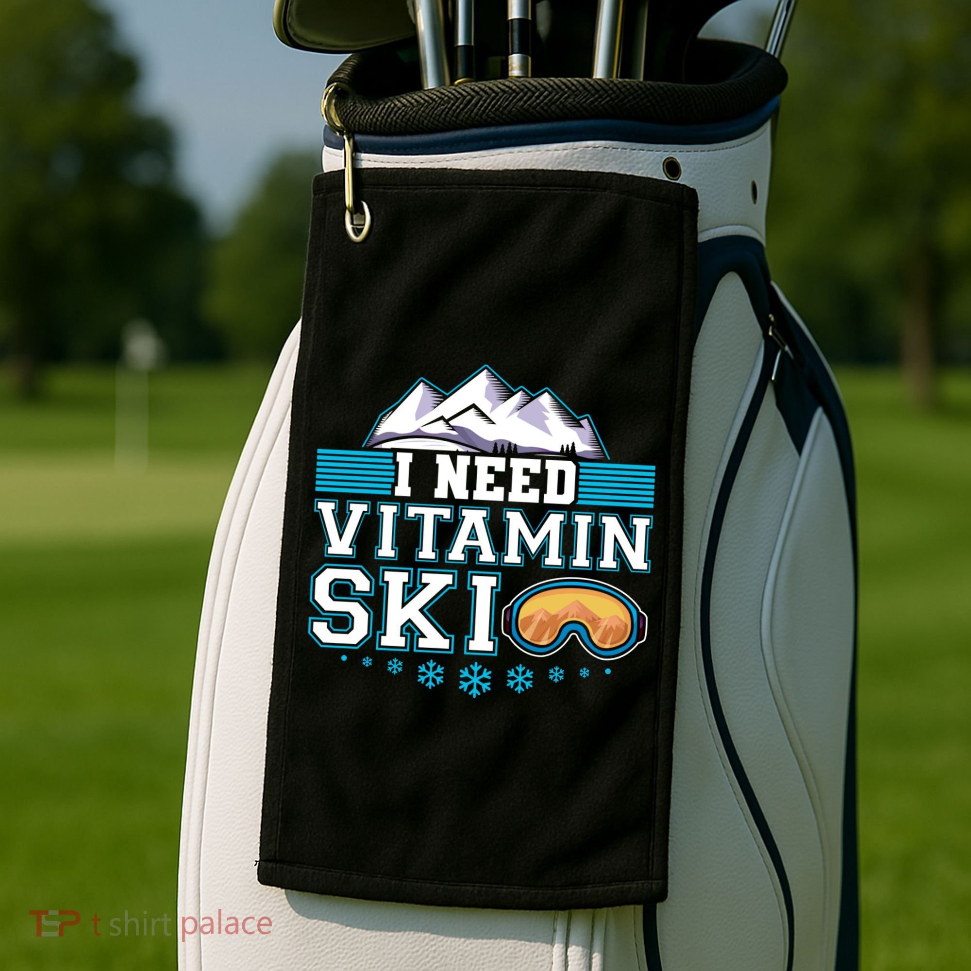 I Need Vitamin Ski Funny Skier Ski Instructor Gift Golf Towel