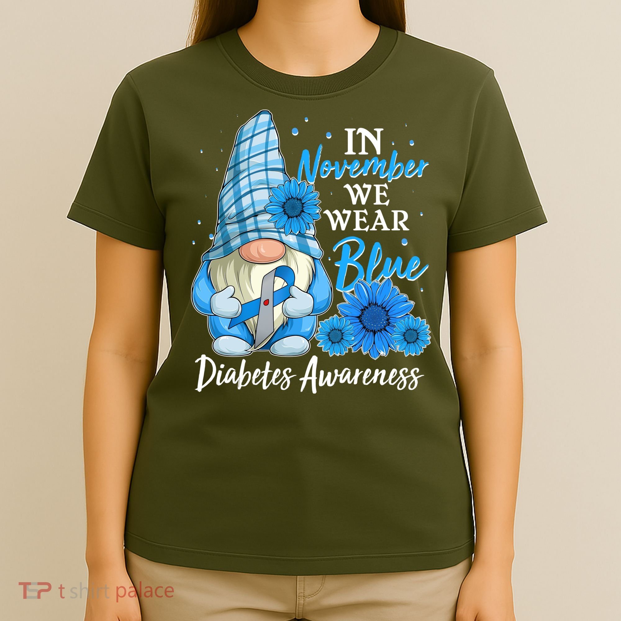 In November We Wear Blue Diabetes Awareness Blue Gnome T-Shirt