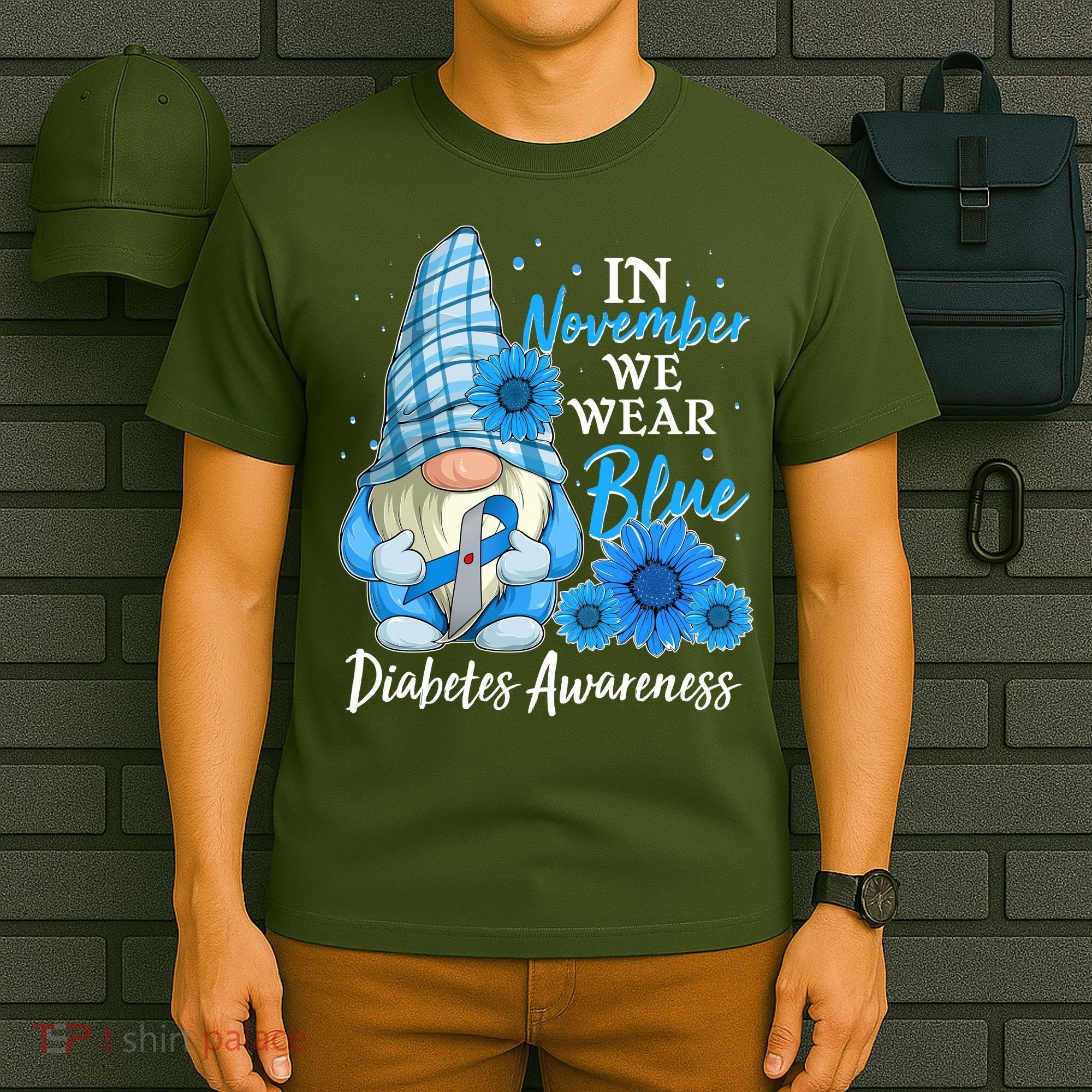 In November We Wear Blue Diabetes Awareness Blue Gnome T-Shirt
