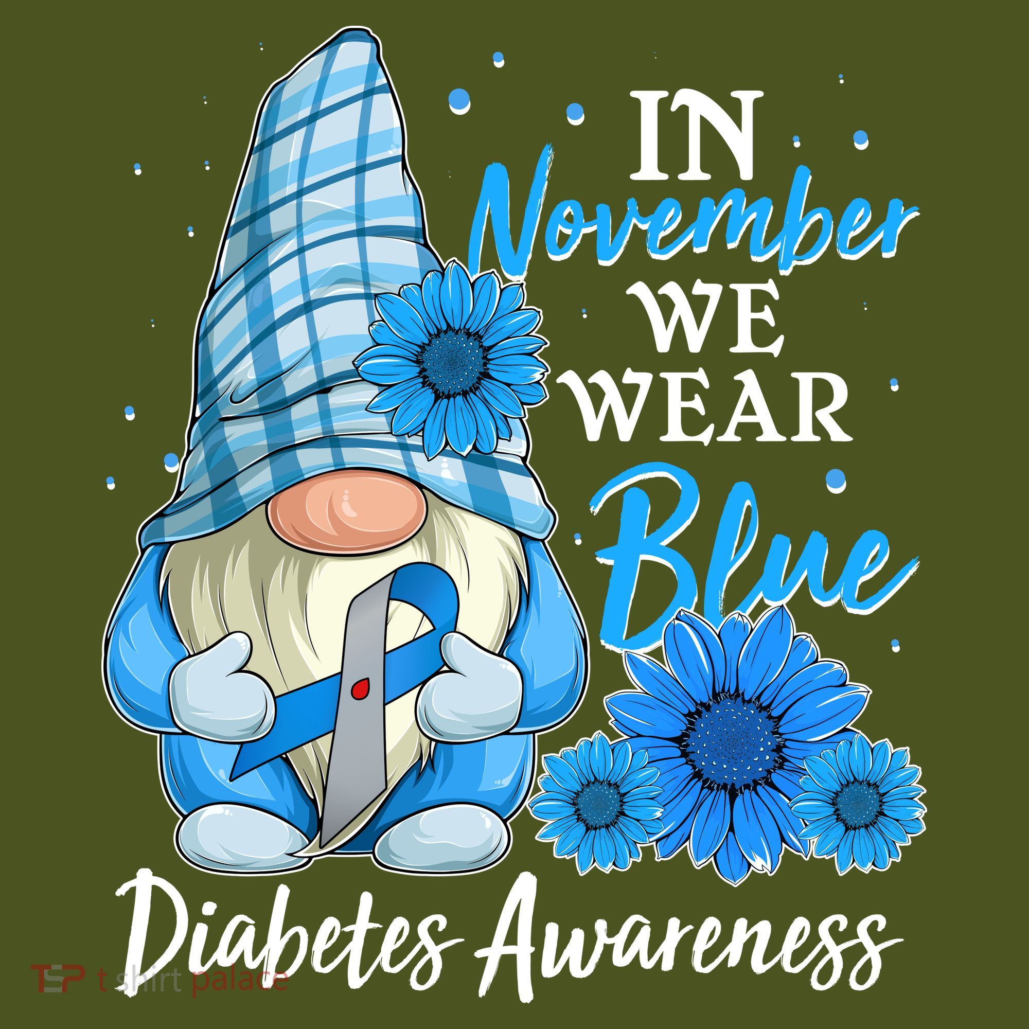 In November We Wear Blue Diabetes Awareness Blue Gnome T-Shirt