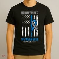In November We Wear Blue USA Flag Diabetes Awareness Month T-Shirt thumb 3