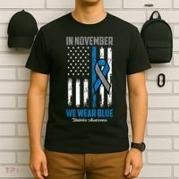 In November We Wear Blue USA Flag Diabetes Awareness Month T-Shirt thumb 6
