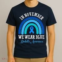 In November We Wear Blue Diabetes Awareness Rainbow T-Shirt thumb 3
