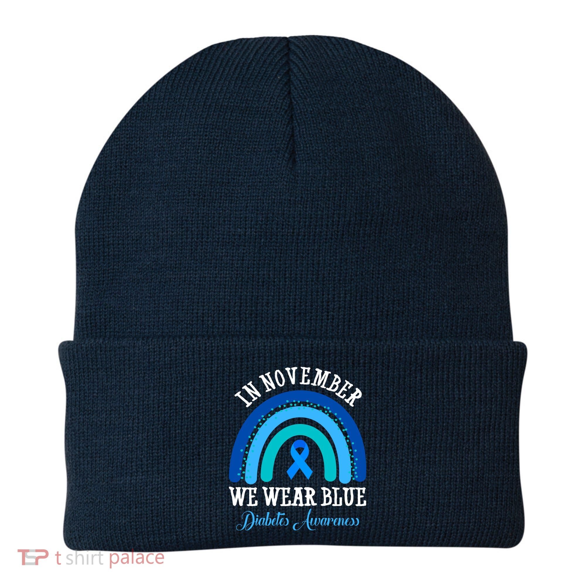 In November We Wear Blue Diabetes Awareness Rainbow Beanie