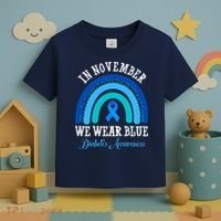In November We Wear Blue Diabetes Awareness Rainbow Toddler T-Shirt thumb 3
