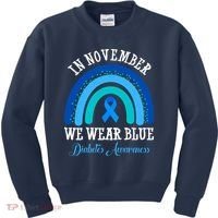 In November We Wear Blue Diabetes Awareness Rainbow Kids Sweatshirt thumb 0
