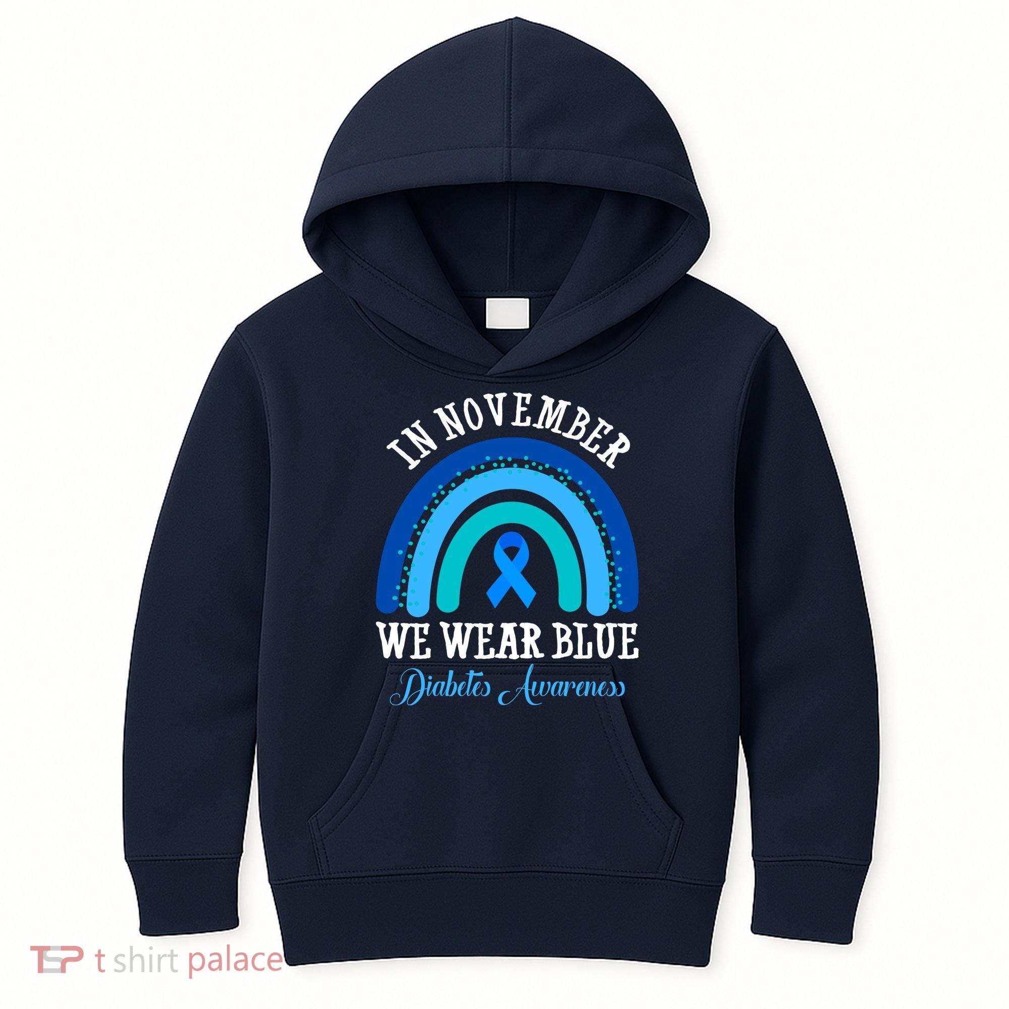 In November We Wear Blue Diabetes Awareness Rainbow Kids Hoodie