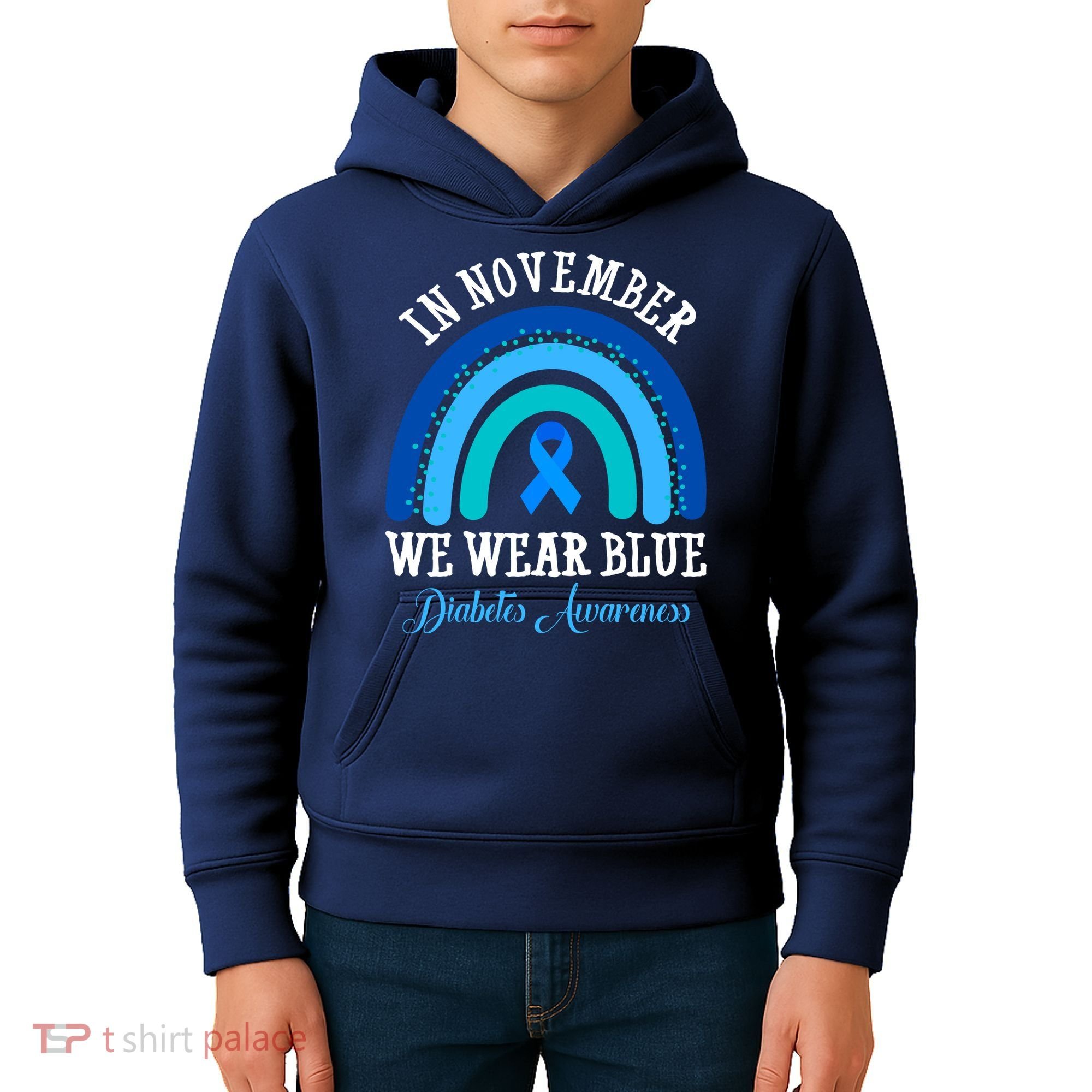 In November We Wear Blue Diabetes Awareness Rainbow Kids Hoodie