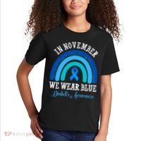 In November We Wear Blue Diabetes Awareness Rainbow Kids T-Shirt thumb 2