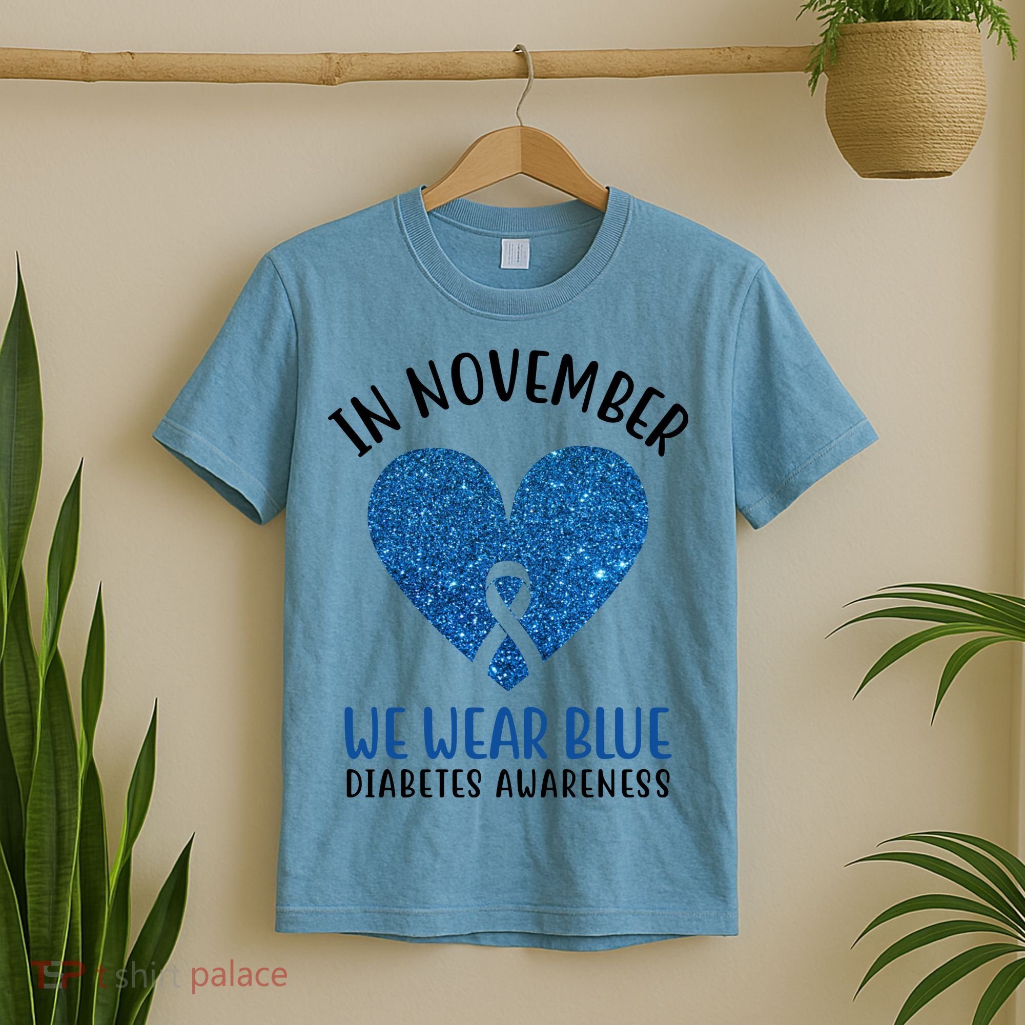 In November We Wear Blue Diabetes Awareness Heart Ribbon T-Shirt