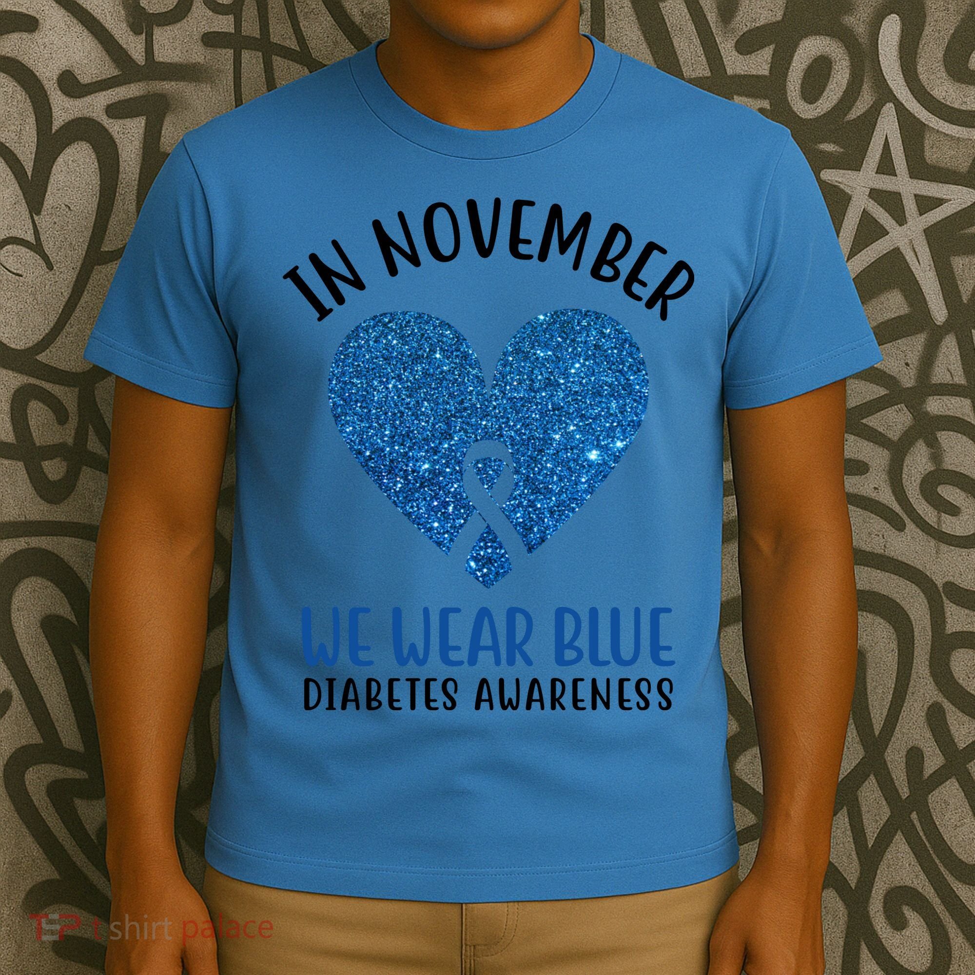 In November We Wear Blue Diabetes Awareness Heart Ribbon T-Shirt