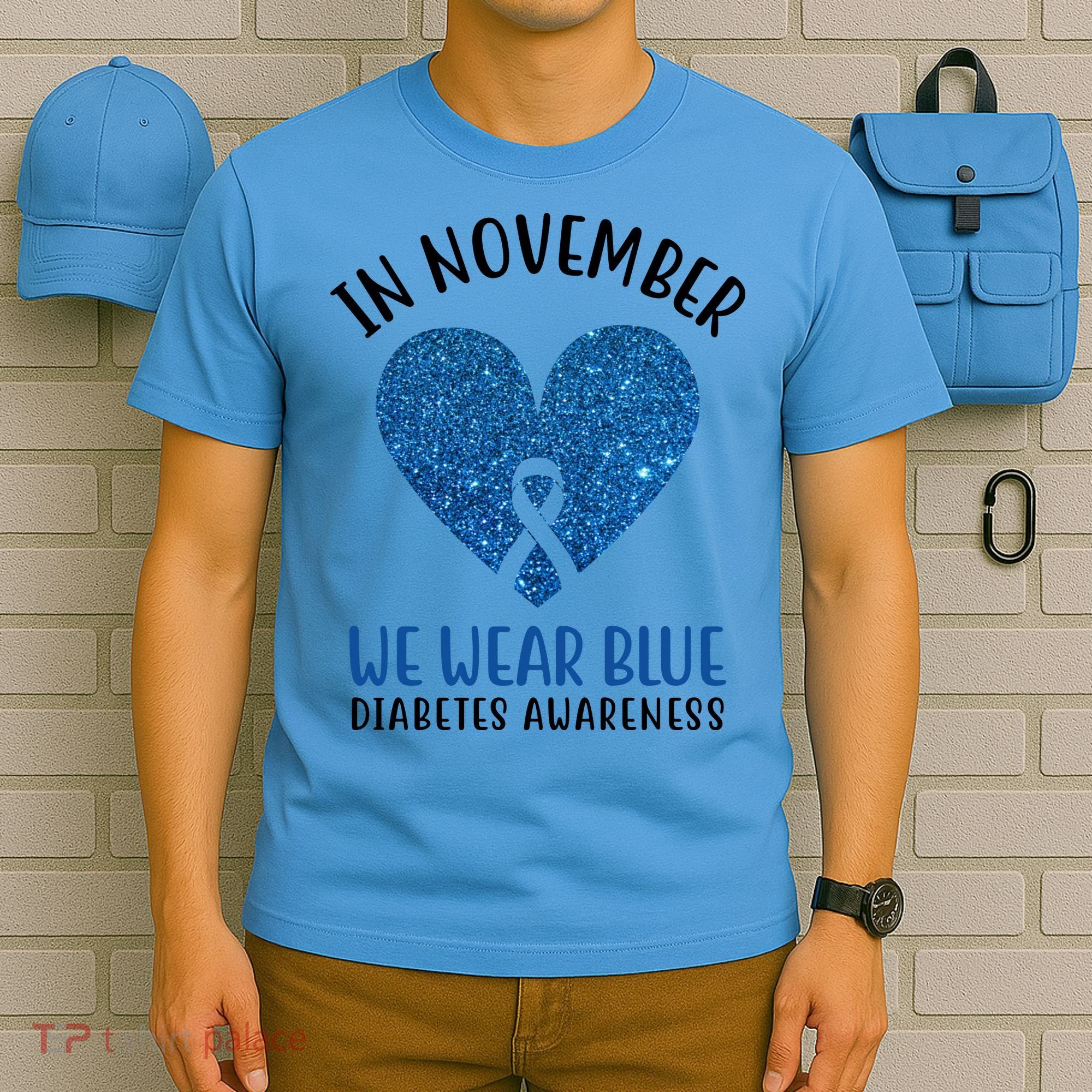 In November We Wear Blue Diabetes Awareness Heart Ribbon T-Shirt