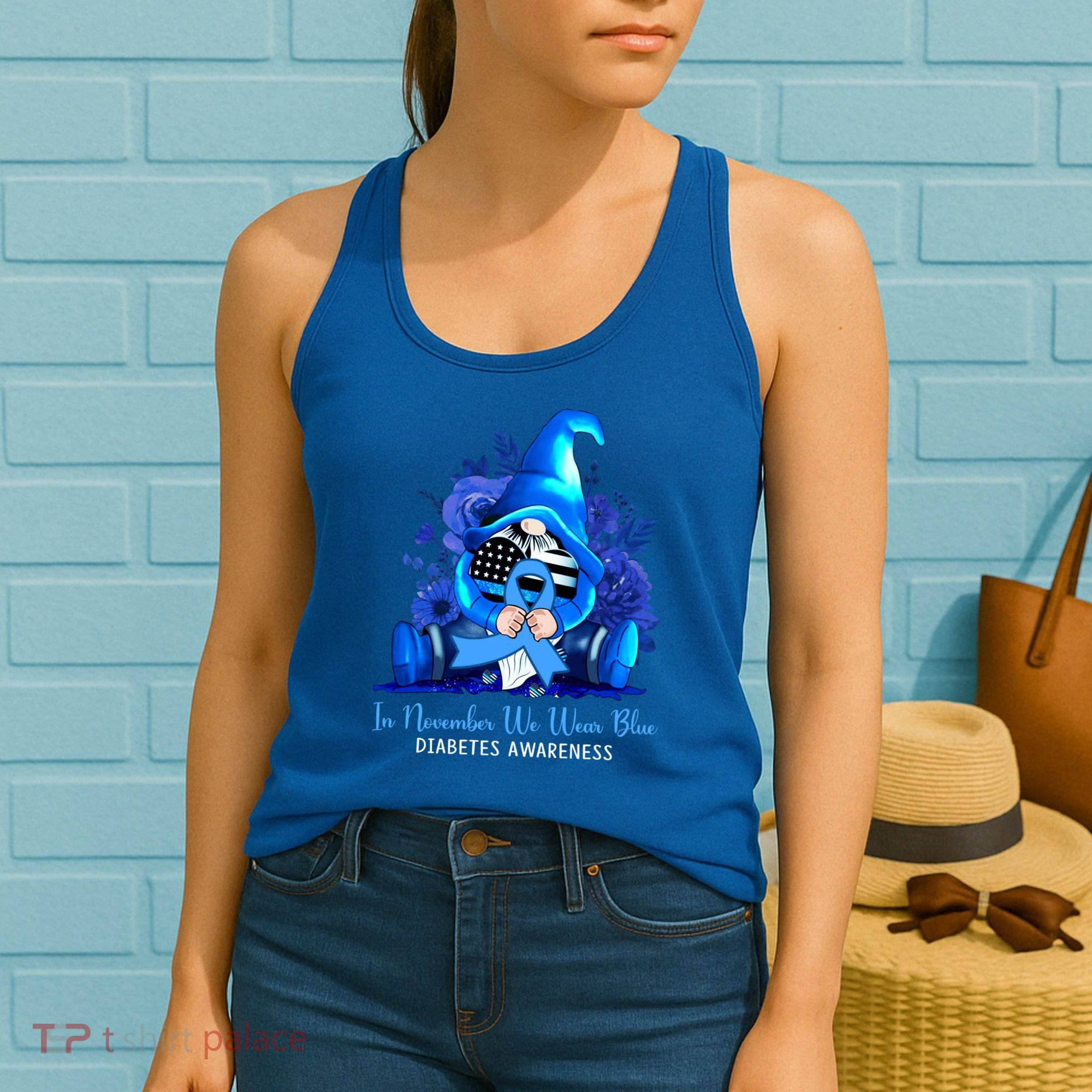 In November We Wear Blue Gnomes Diabetes Awareness Survivors Gift Women's Tank Top
