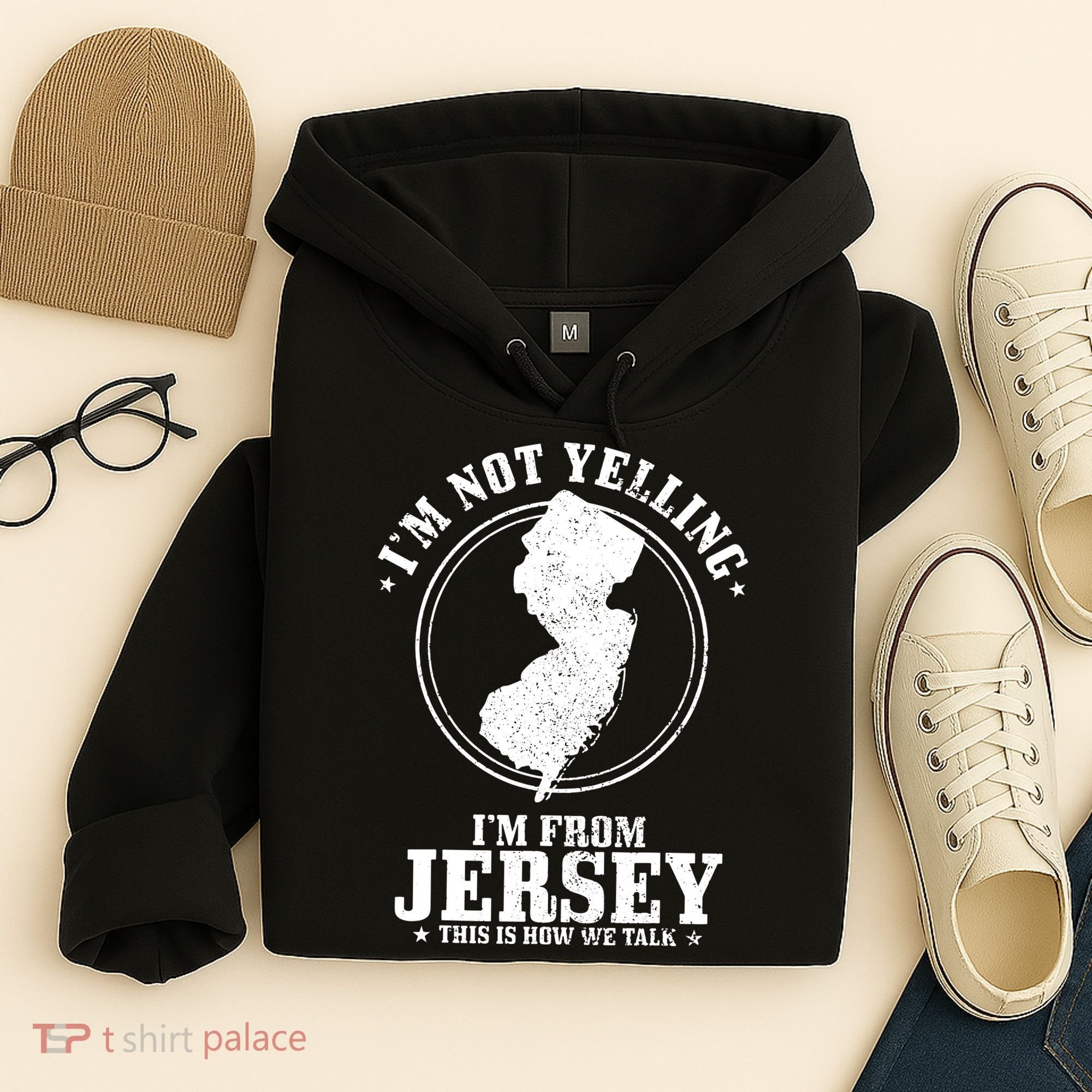 Im Not Yelling Im From New Jersey Funny State Map Pride Hoodie
