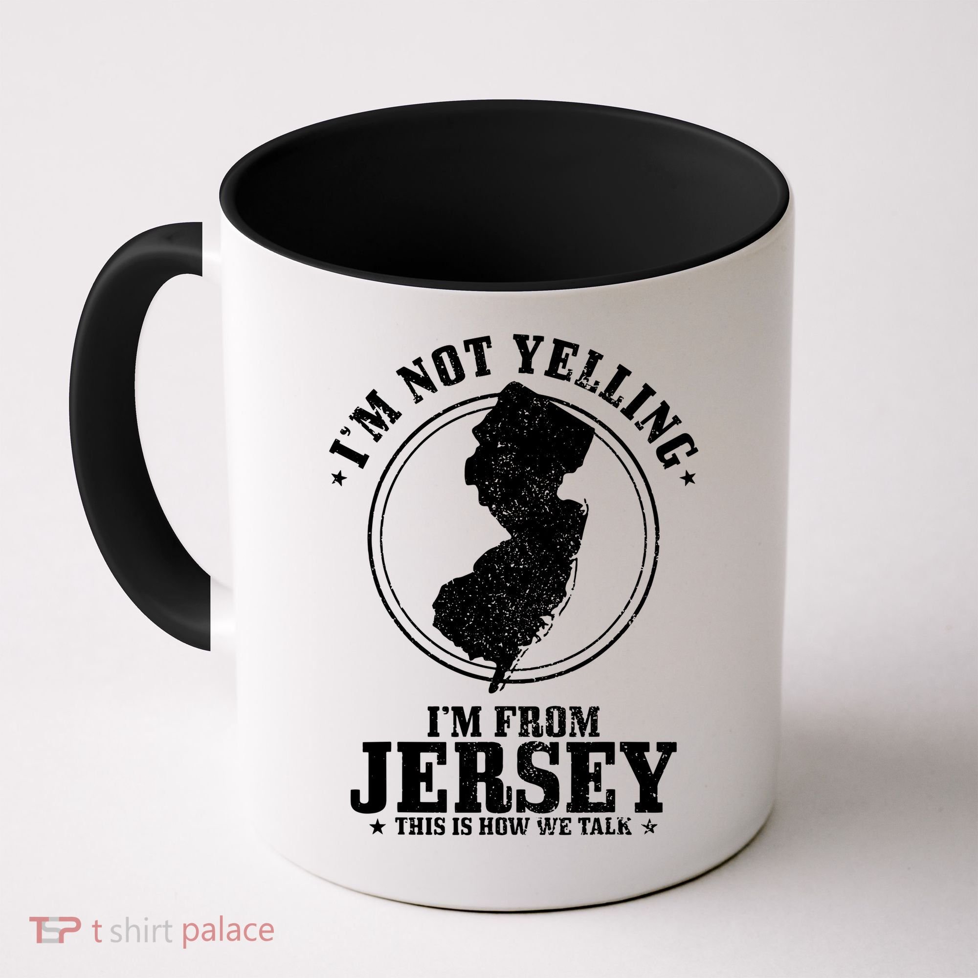 Im Not Yelling Im From New Jersey Funny State Map Pride Coffee Mug