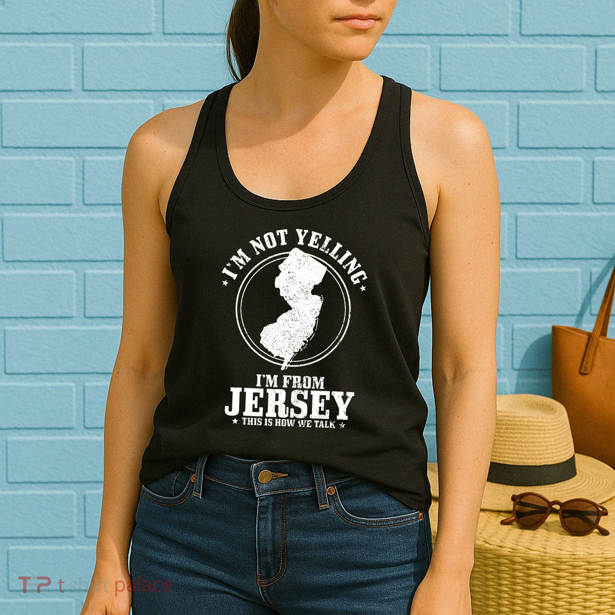 Im Not Yelling Im From New Jersey Funny State Map Pride Women's Tank Top