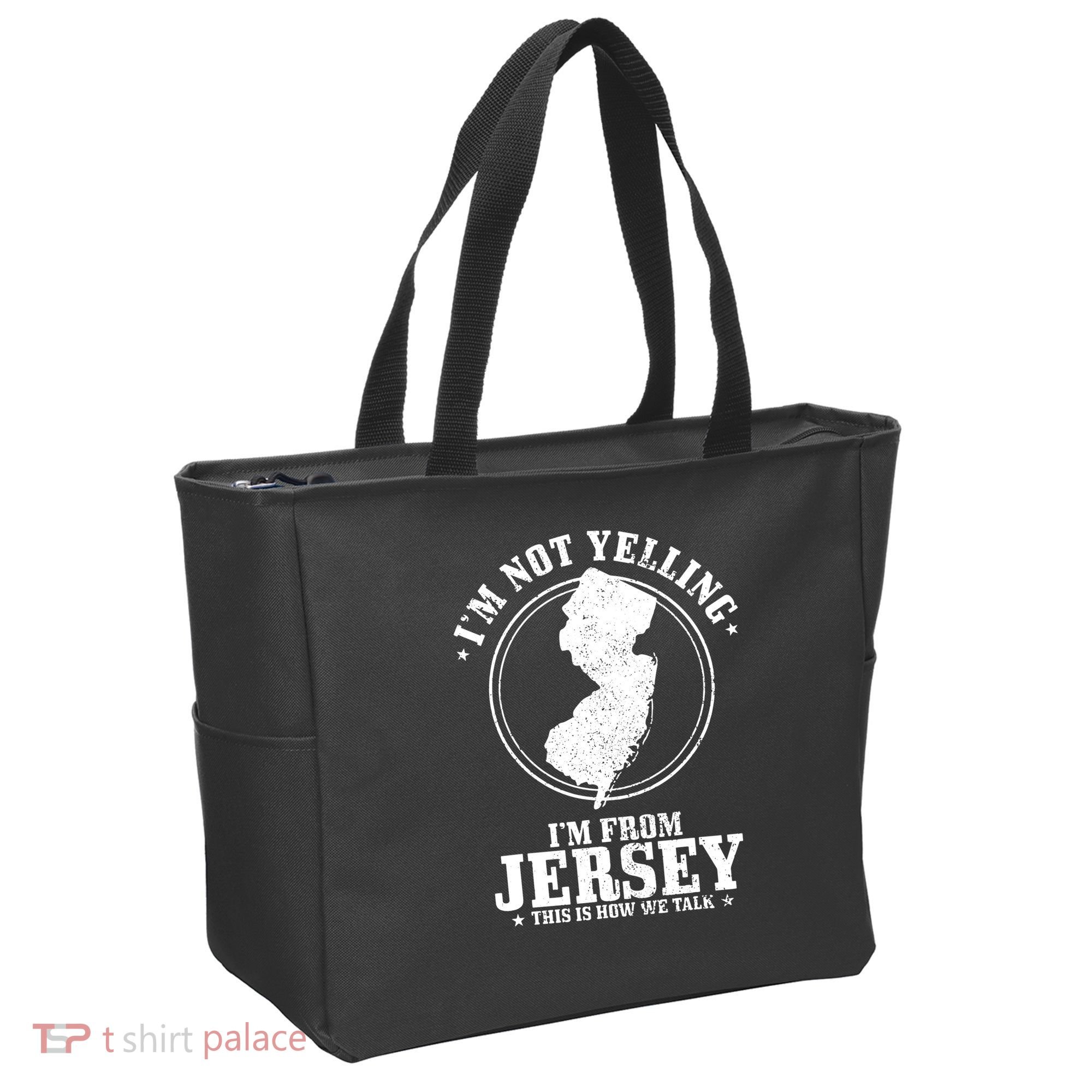 Im Not Yelling Im From New Jersey Funny State Map Pride Tote Bag