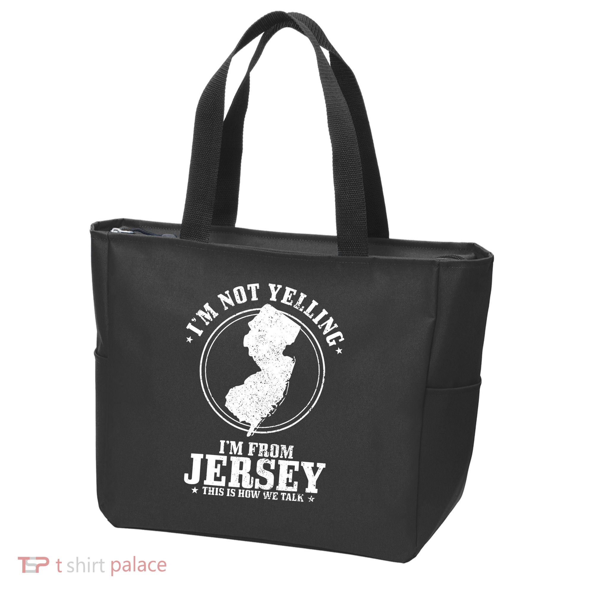 Im Not Yelling Im From New Jersey Funny State Map Pride Tote Bag