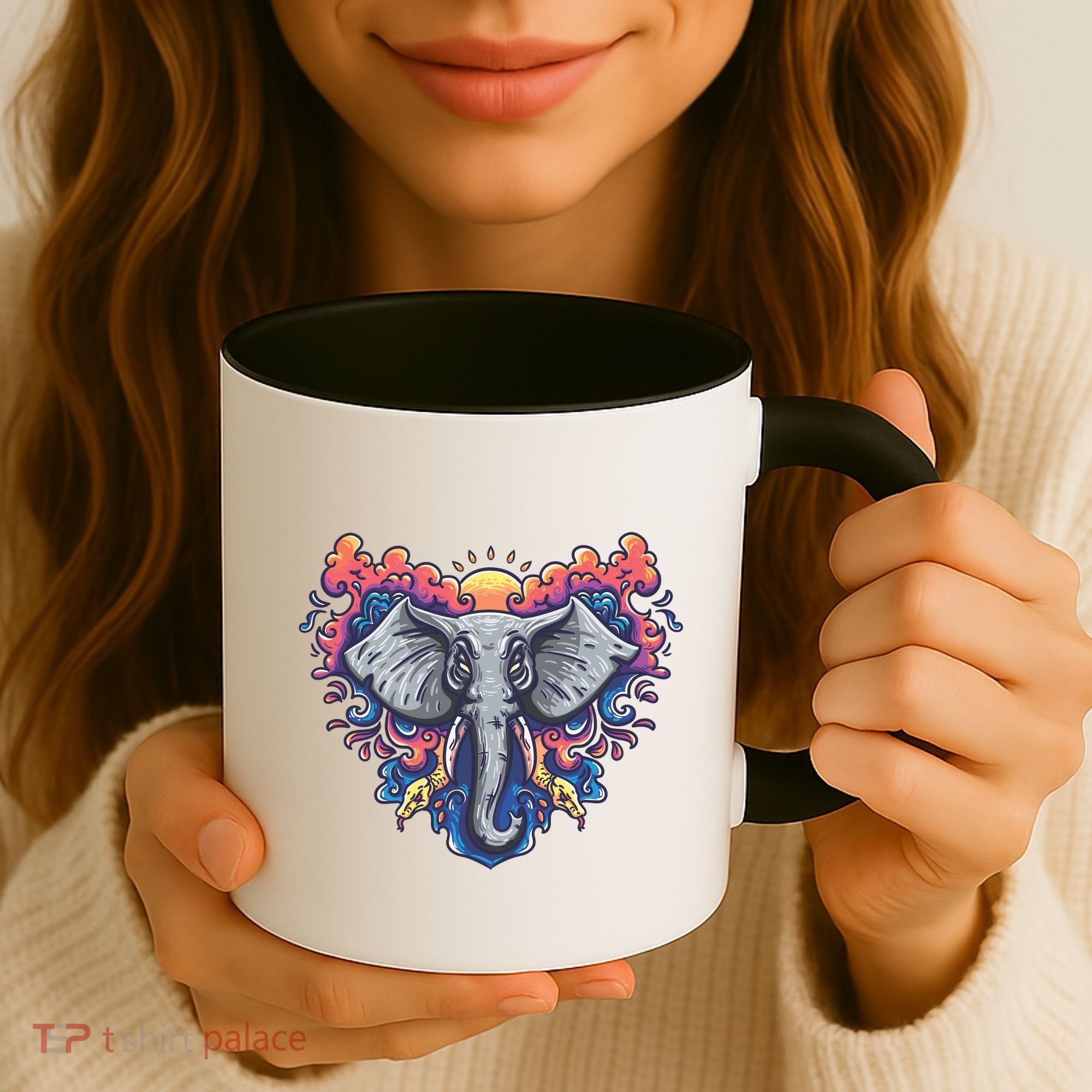 Illustration Of An Elephant Sunrise Coffee Mug