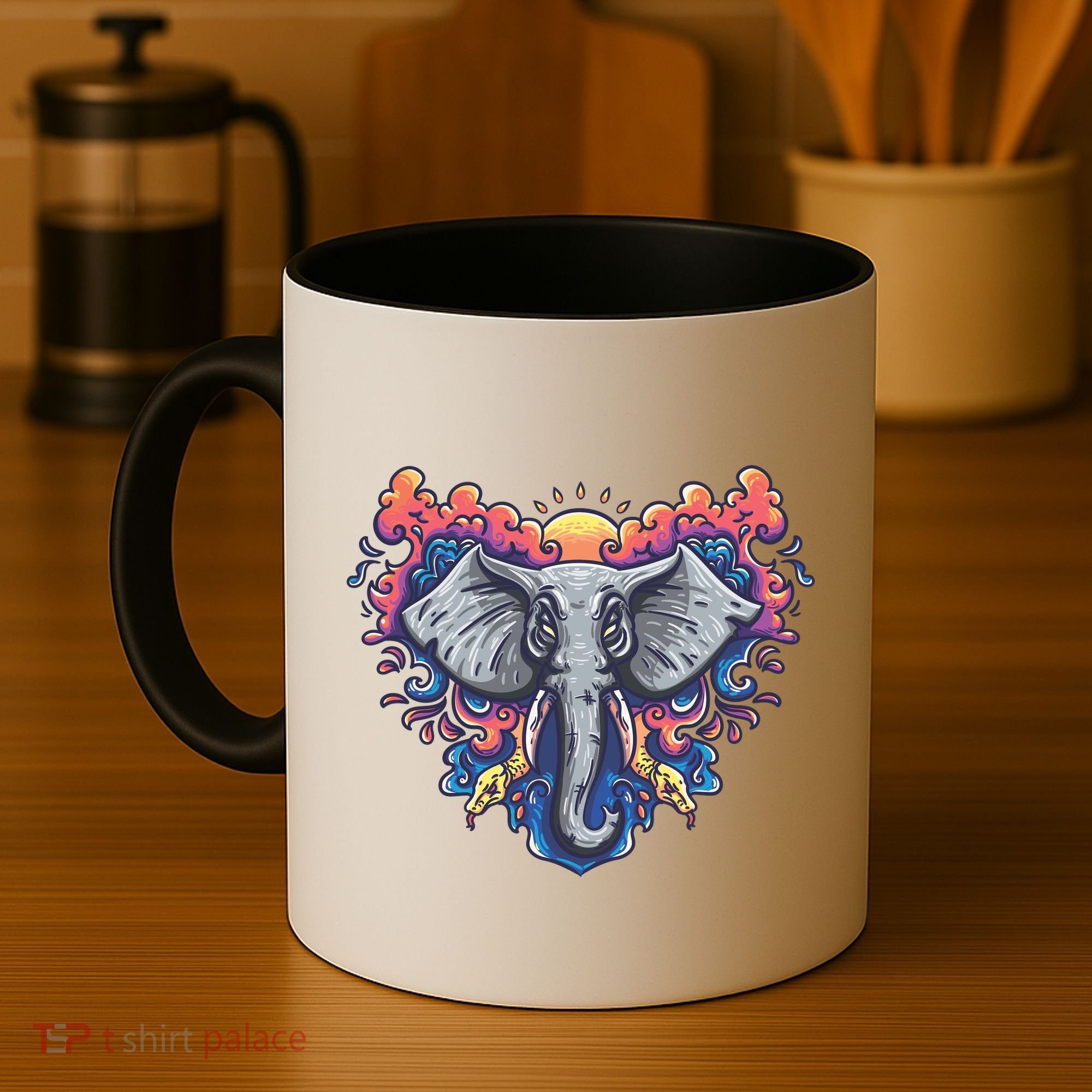 Illustration Of An Elephant Sunrise Coffee Mug