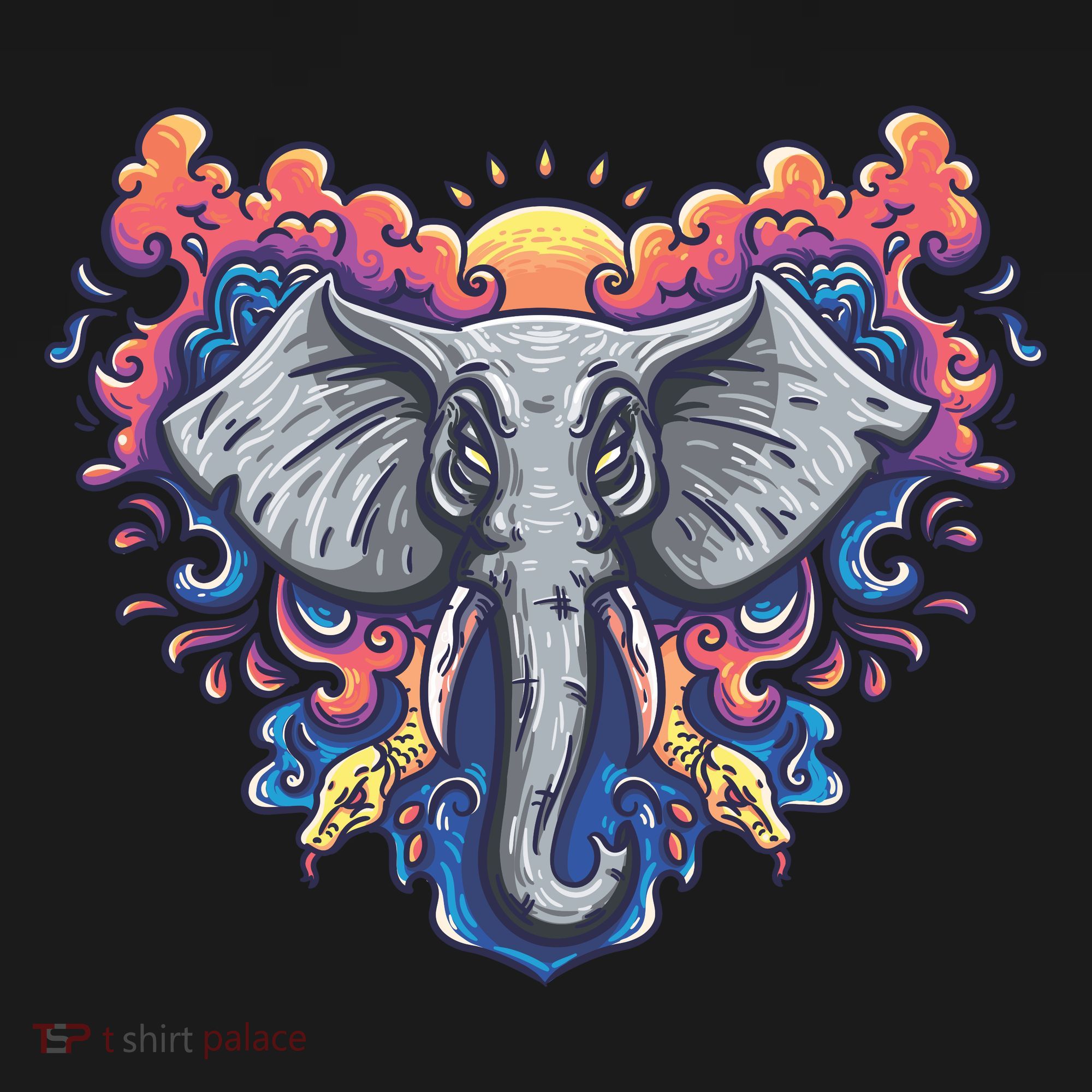 Illustration Of An Elephant Sunrise Women's Hoodie