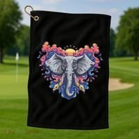 Illustration Of An Elephant Sunrise Golf Towel thumb 1