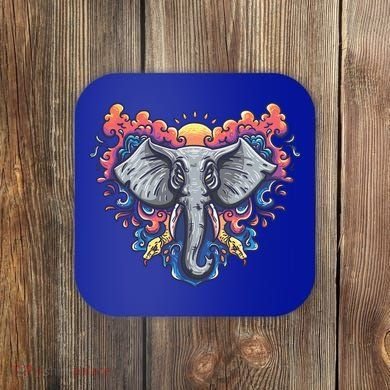 Illustration Of An Elephant Sunrise Coaster