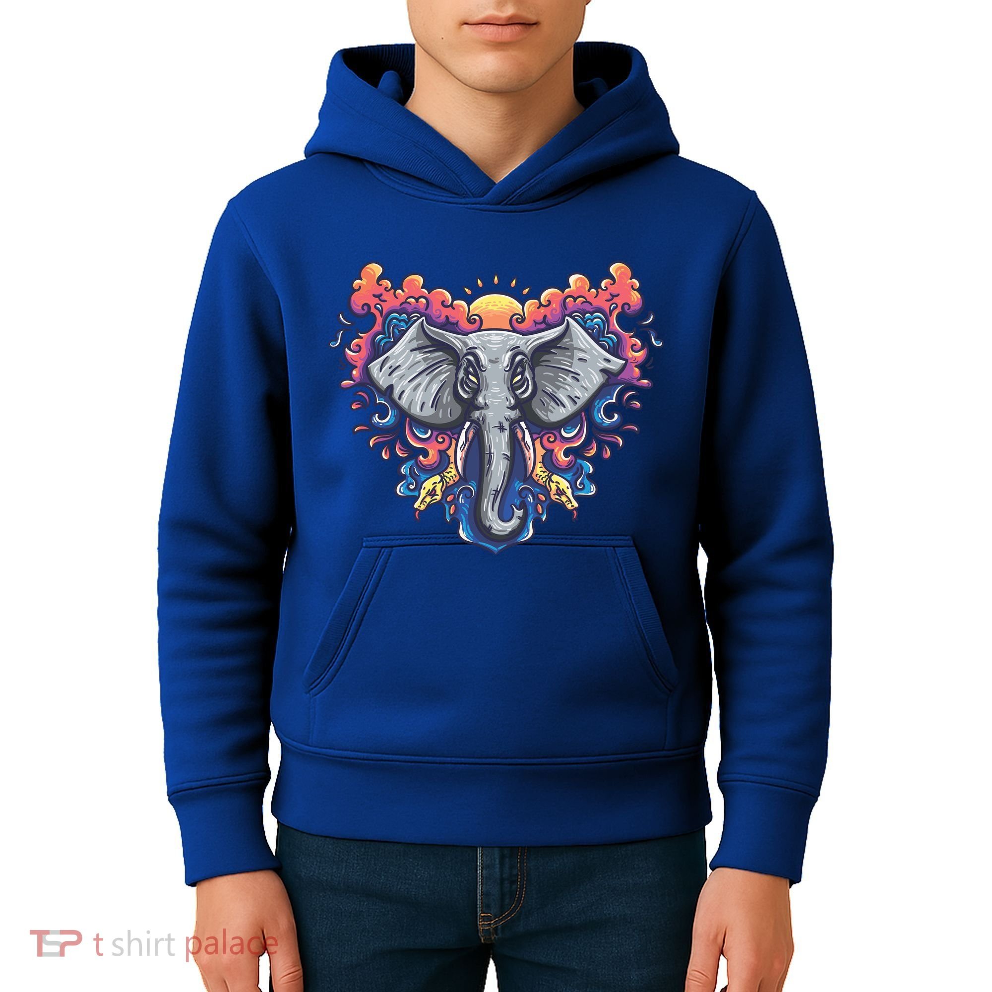 Illustration Of An Elephant Sunrise Kids Hoodie