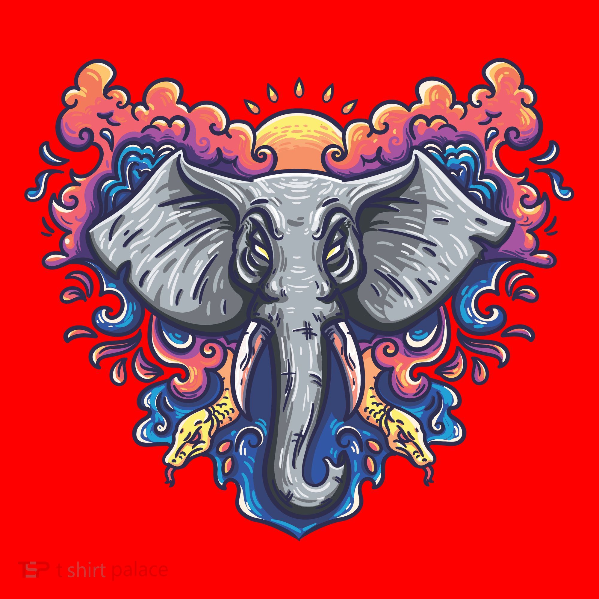 Illustration Of An Elephant Sunrise Santa Hat