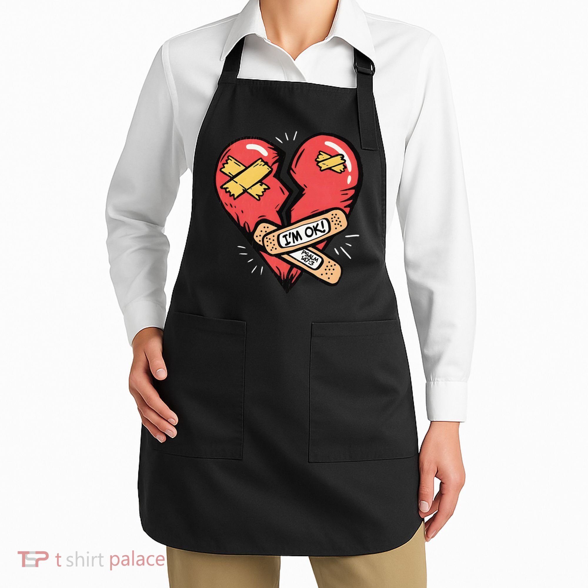 Im Ok Broken Heart Graphic Bandages Bandaids Apron