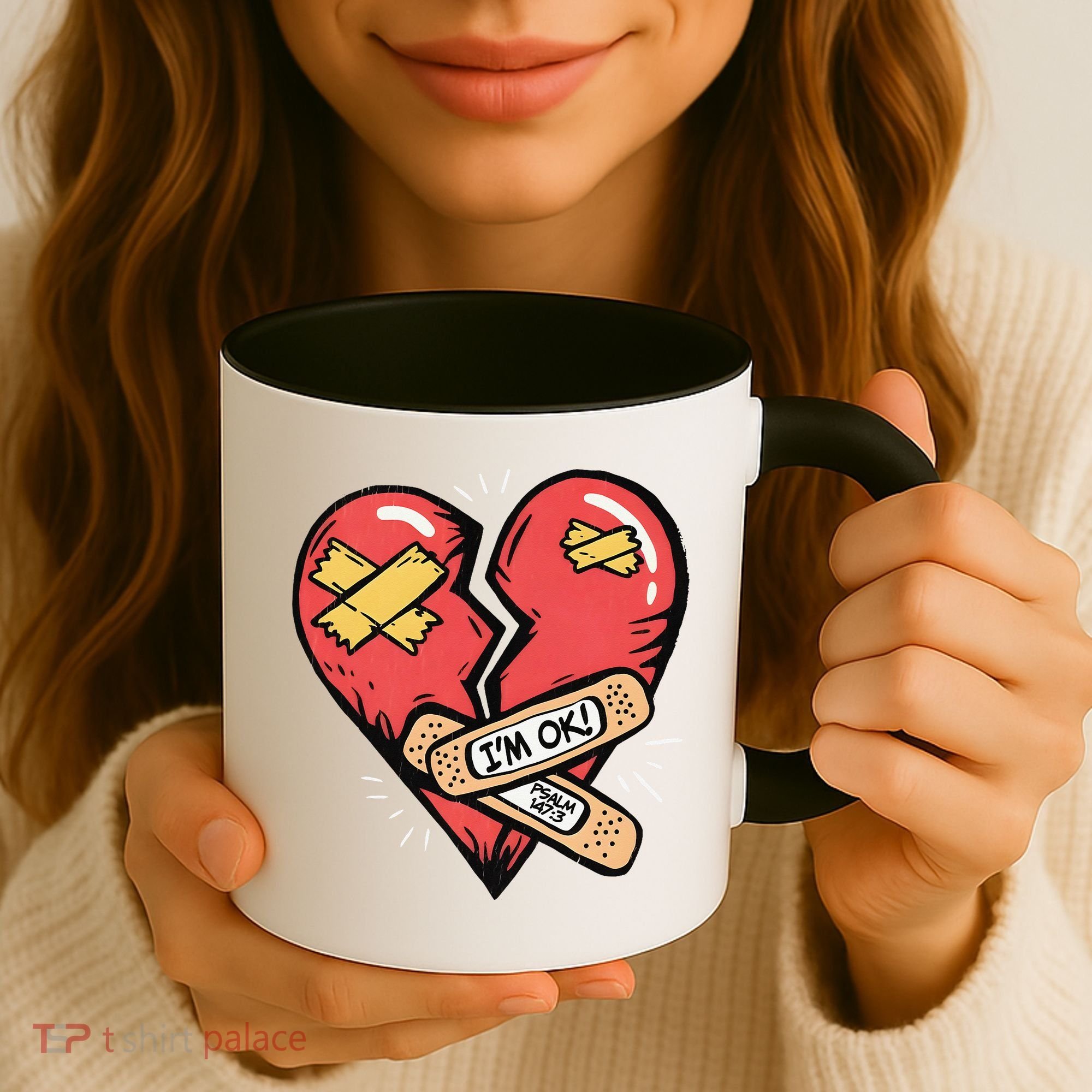 Im Ok Broken Heart Graphic Bandages Bandaids Coffee Mug