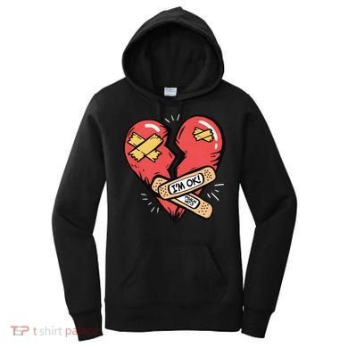 Im Ok Broken Heart Graphic Bandages Bandaids Women's Hoodie