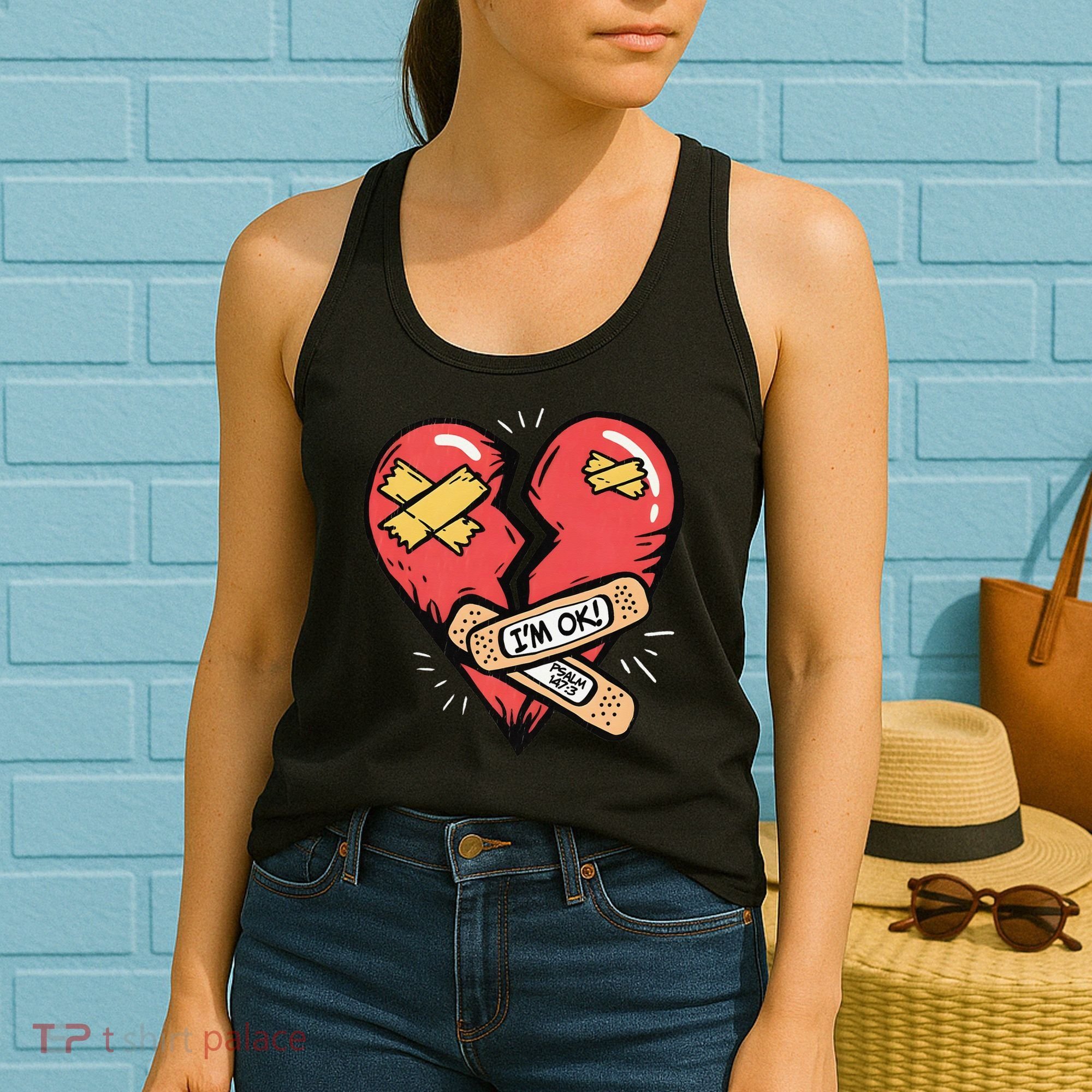 Im Ok Broken Heart Graphic Bandages Bandaids Women's Tank Top