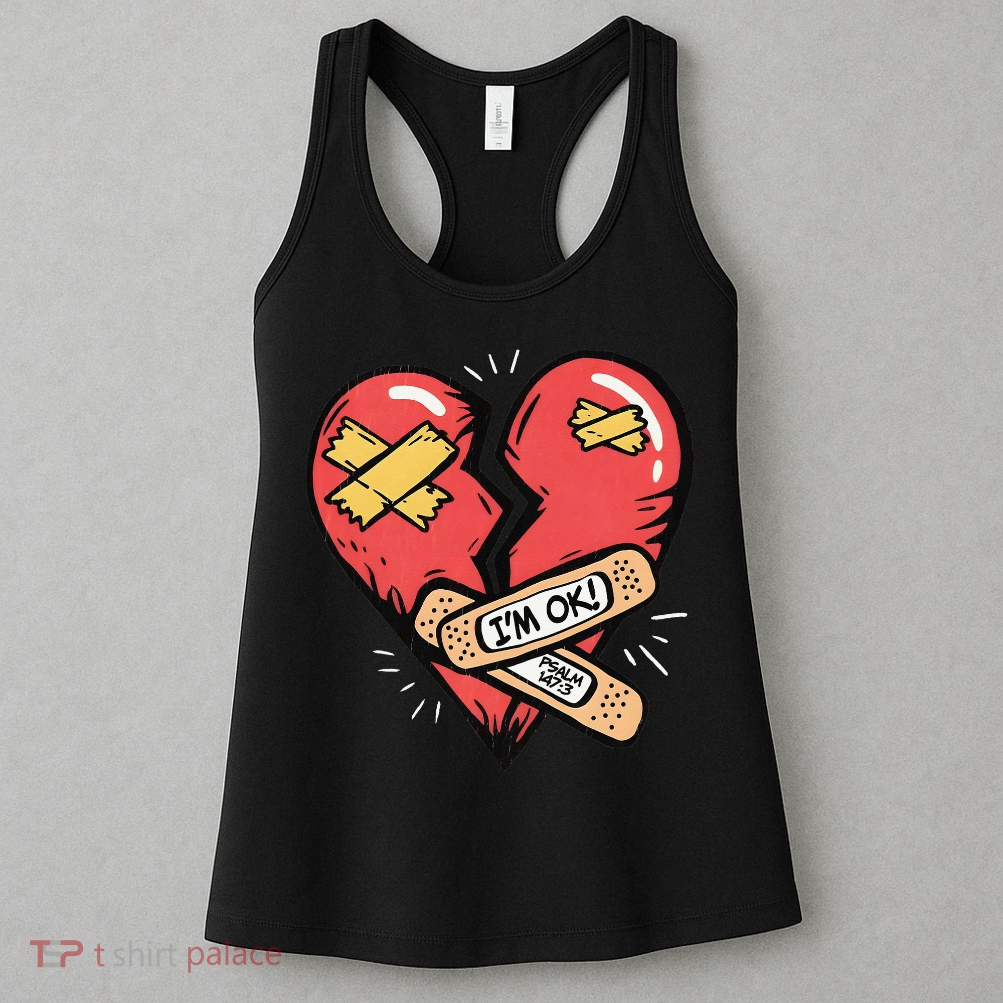 Im Ok Broken Heart Graphic Bandages Bandaids Women's Tank Top